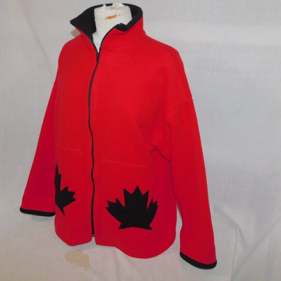 VTG Suttles & Seawinds Womes M - L Red Black Maple Leaf Fleece Jacket Canada - Picture 2 of 10